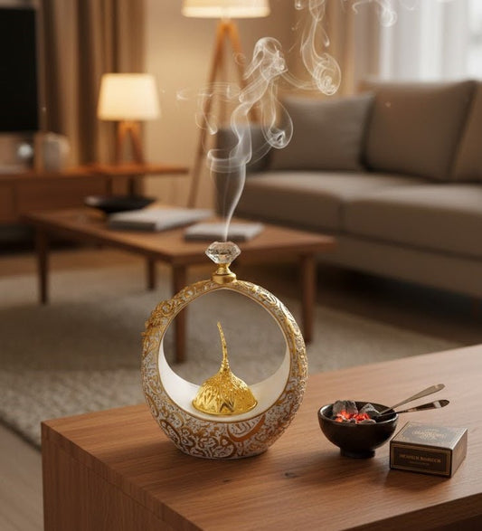 Islamic Round Crescent Frame with Hanging Golden Dome Showpiece