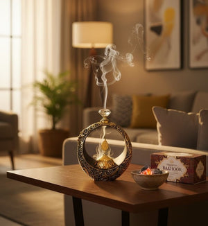 Islamic Round Crescent Frame with Hanging Golden Dome Showpiece